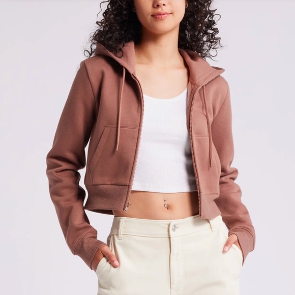 bp Tops - NWOT BP Nordstrom Crop Brown Zip Fleece Hoodie Sweatshirt XL
